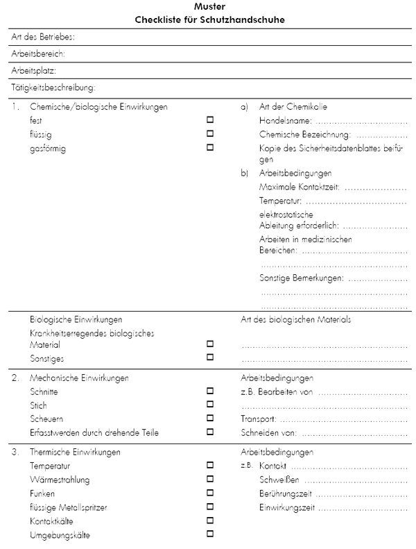 formular: muster - checkliste fr schutzhandschuhe
