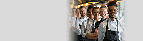 Selbstbewusstes multiethnisches Restaurantpersonal kommt zusammen