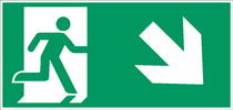 Flucht- und Rettungszeichen Beispiel für Rettungsweg Notausgang (E002) mit Zusatzzeichen (Richtungspfeil) II