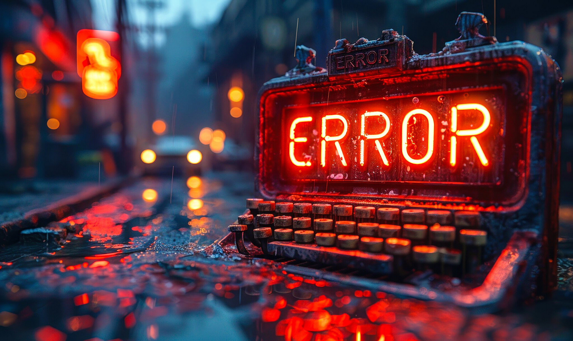 KI-generiertes Bild der Leuchtschrift ERROR. Eine Fehlermeldung die darauf hinweist, dass ein Support-Eingriff erforderlich ist.