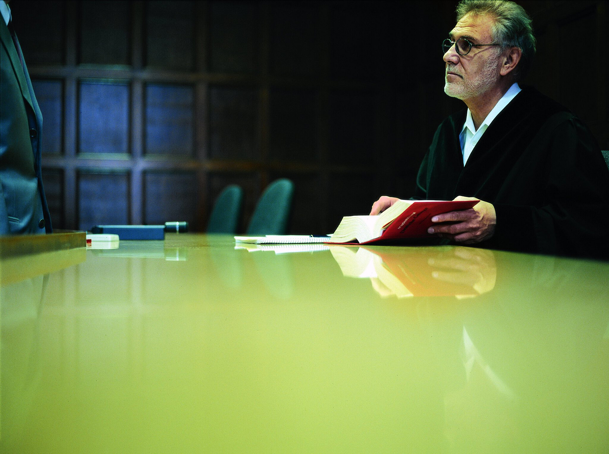 Richter blättert in einem Gesetzbuch