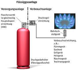 Flüssiggasanlage zur Versorgung von Verbrauchseinrichtungen aus einer Flüssiggasflasche